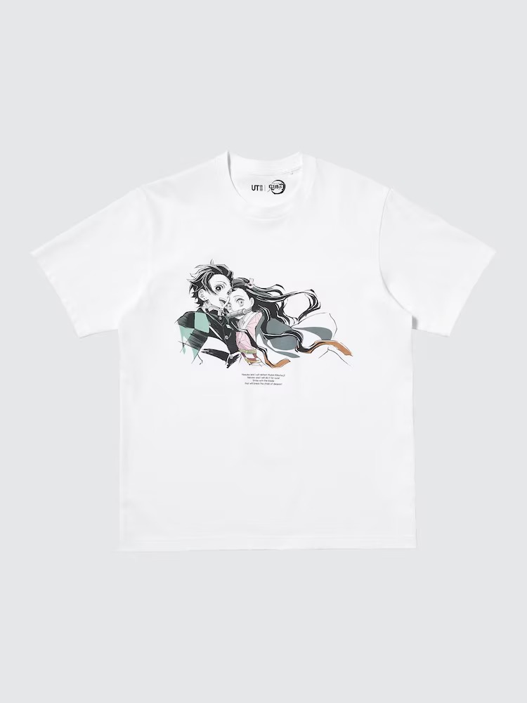 1745864189-abbba0fcf6bbf819f390c79eeb803b8c Demon Slayer Uniqlo t-shirt - Tanjiro and Nezuko white tee